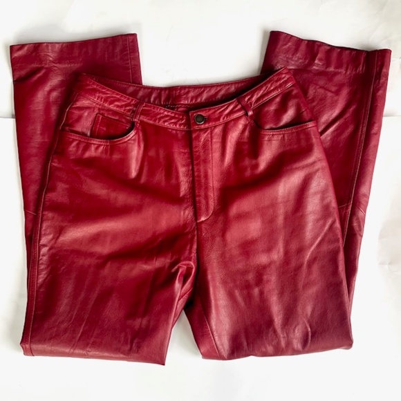Vintage Willi Smith Red Leather Straight Leg Pants Size 12 - Picture 2 of 4